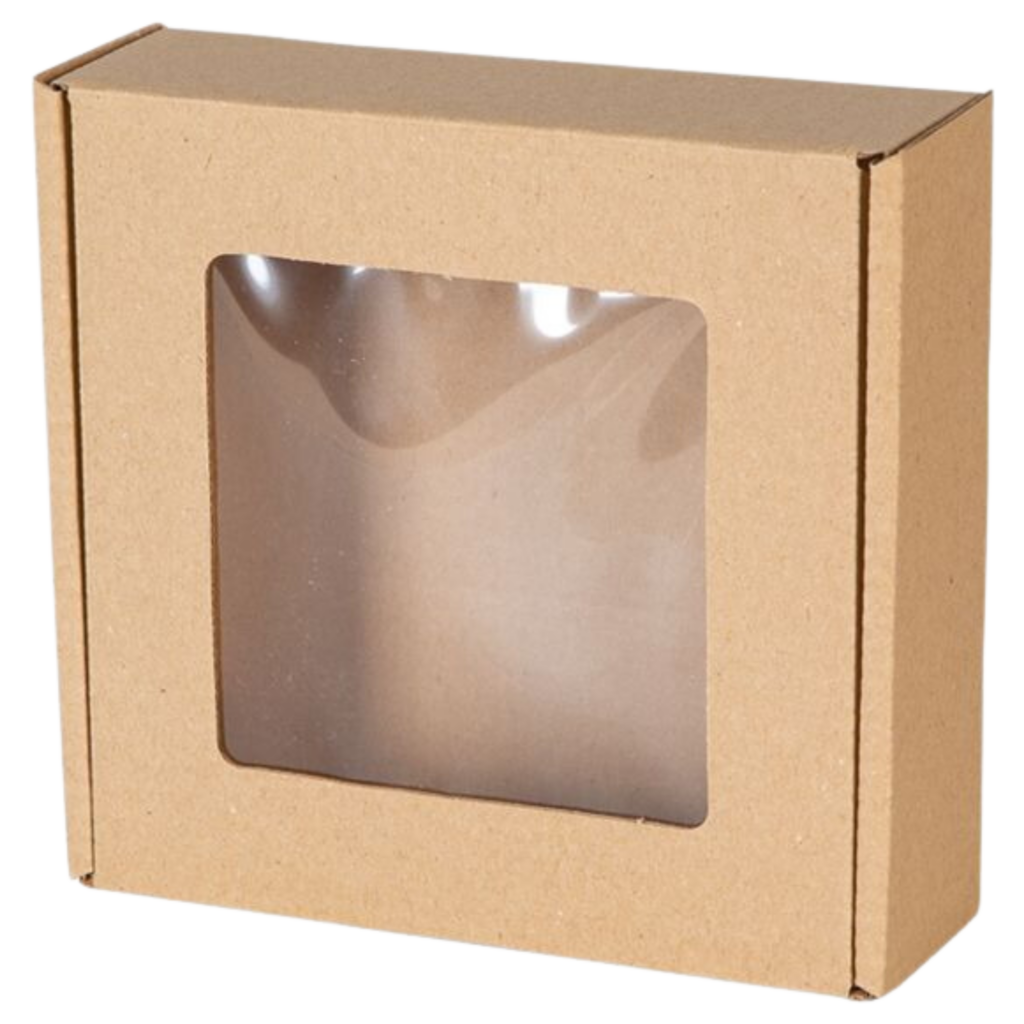 Pudełko prezentowe z okienkiem 13 × 13 × 4 cm | Brązowe | 1 szt.
