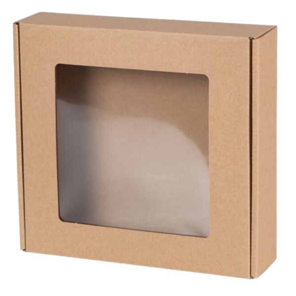 Pudełko prezentowe z okienkiem 20 × 20 × 5 cm | Brązowe | 1 szt.