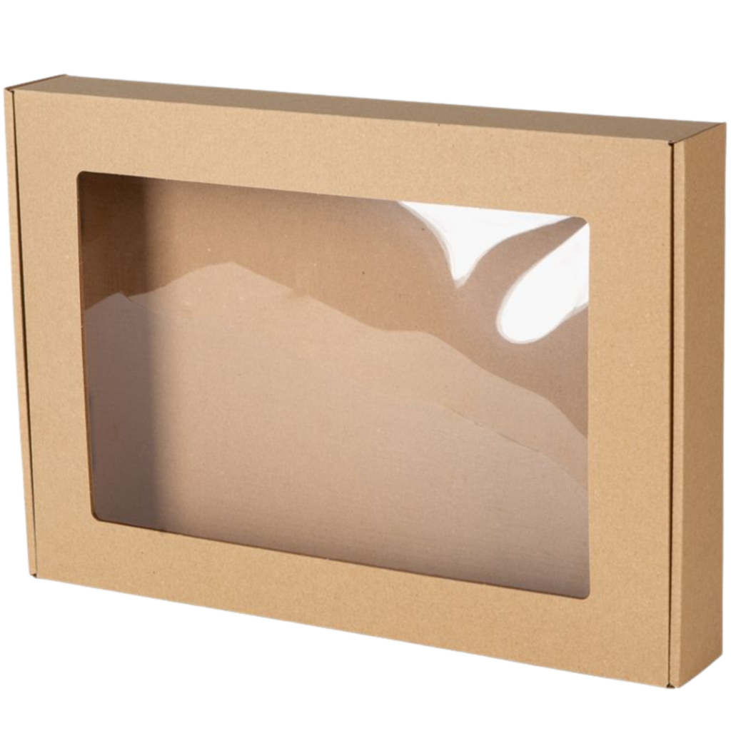 Pudełko prezentowe z okienkiem 35 × 25 × 5 cm | Brązowe | 1 szt.