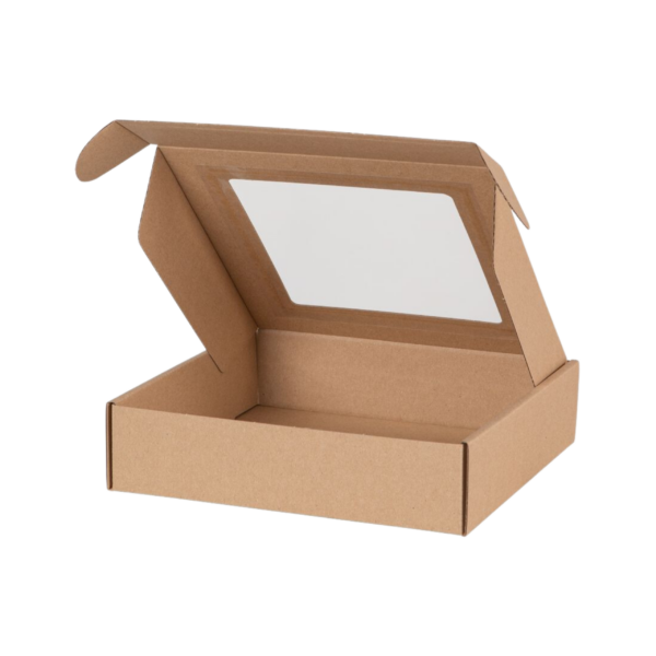 Pudełko prezentowe z okienkiem 20 × 20 × 5 cm | Brązowe | 1 szt.