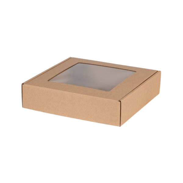 Pudełko prezentowe z okienkiem 20 × 20 × 5 cm | Brązowe | 1 szt.