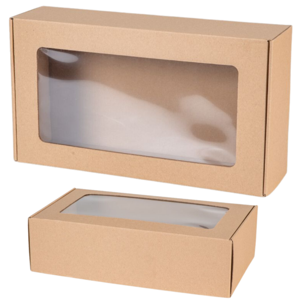 4 Pudełko prezentowe z okienkiem 35 × 20 × 10 cm | Brązowe | 1 szt.