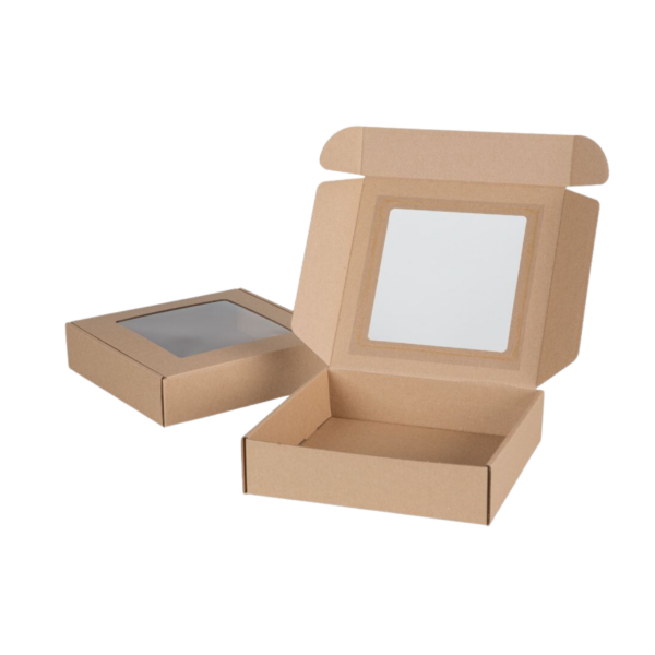 Pudełko prezentowe z okienkiem 15 × 15 × 5 cm | Brązowe | 1 szt.